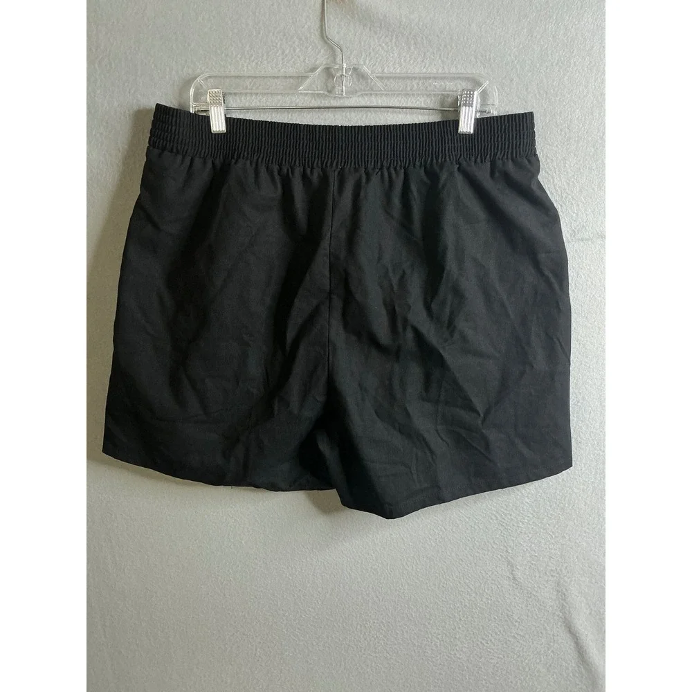 Black Linen Blend‎ Crossover V-Waist Relaxed Shorts Plus Size 1X